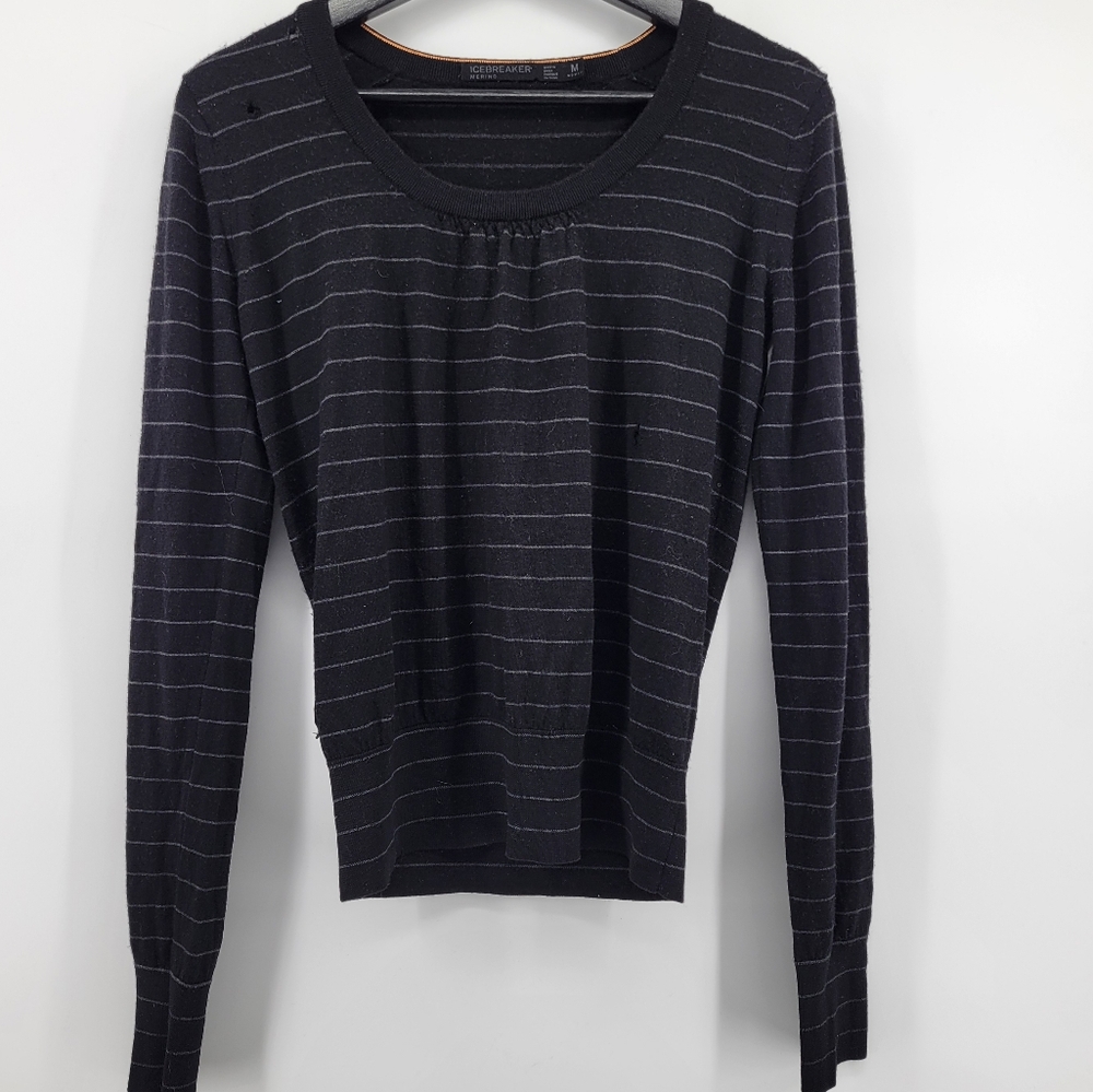 Icebreaker Meino Wool Black Striped Women's Sweater Size Medium